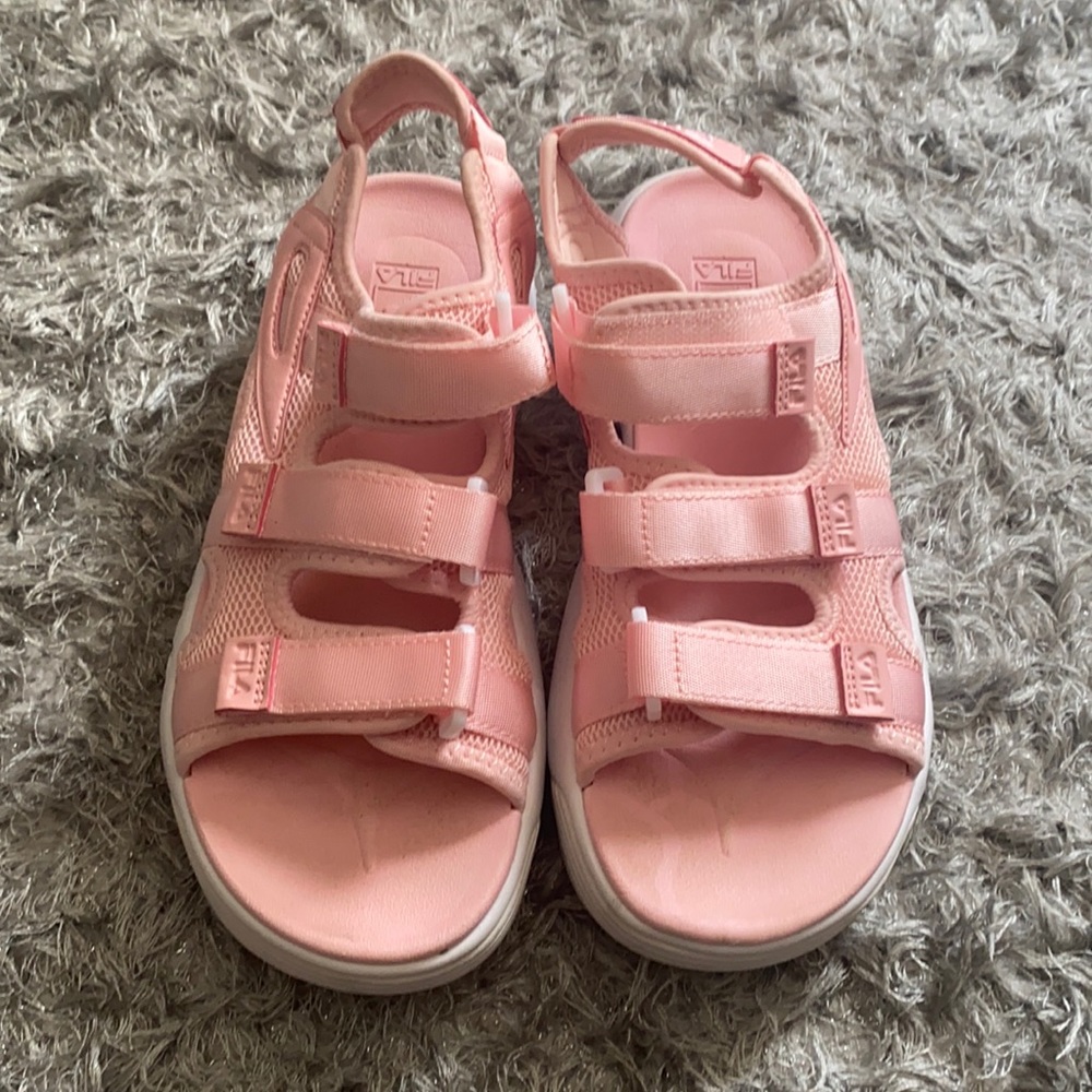 Pink platform fila sandals